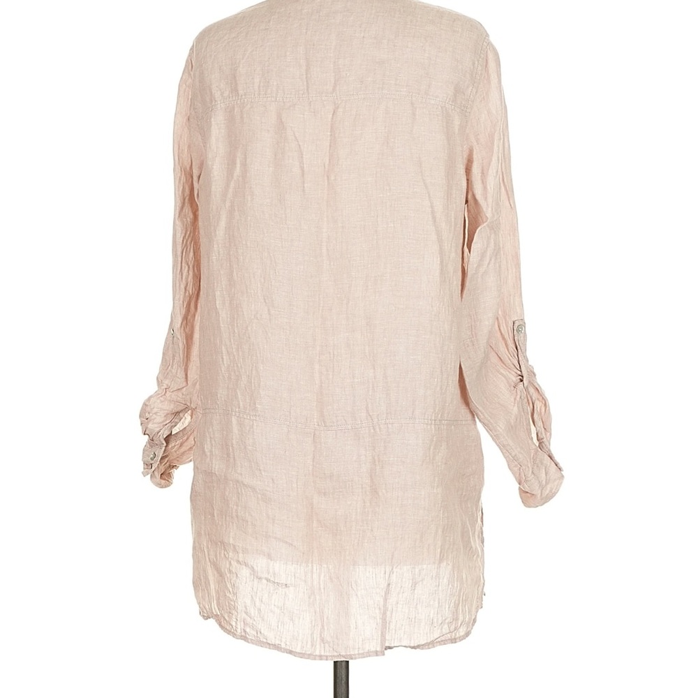 Tahari Beige Linen Tunic Long Sleeve Button-Up - Picture 6 of 8